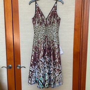 NWT Dress the population cocktail dress white purple sequined pattern size S